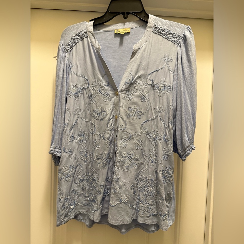 Democracy Light Blue Embroidered Blouse